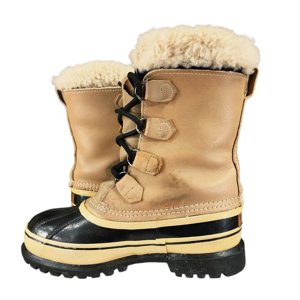 Vtg Sorel Caribou Kaufman Snow Boots sz 7 Mens Canada Leather Winter Waterproof - Picture 6 of 14